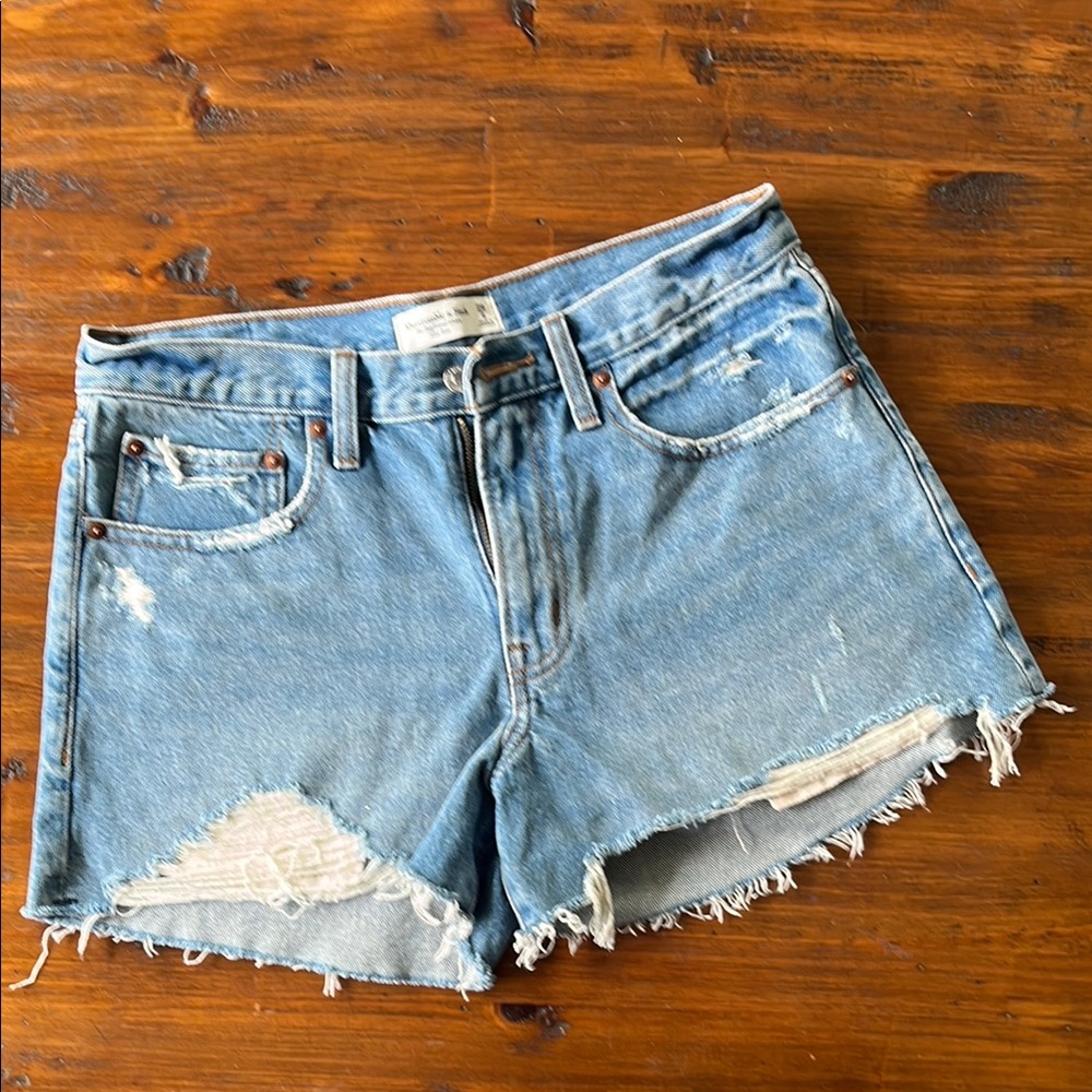 Abercrombie & Fitch Blue Jean Shorts Distressed High-Waisted